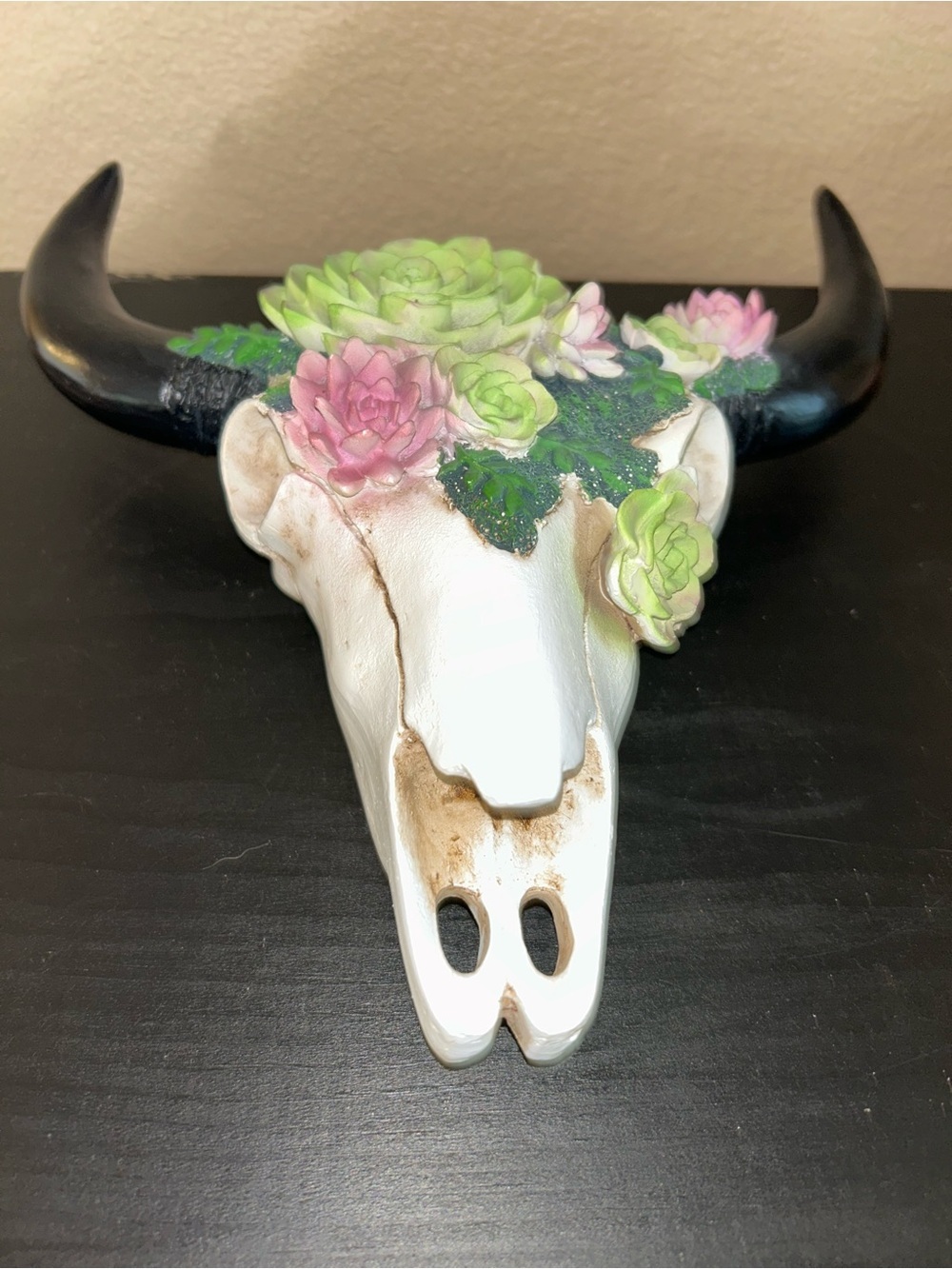 Western Faux Steer Skull Floral Wall Hanger Succulent Flower Accent desert chic